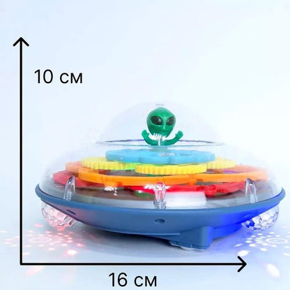 Electric Transparent Gear UFO Space Flying Saucer Toy Toddler Interaction